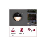 Applique murale extérieure ronde noire avec capteur et lumière blanche chaude pour jardin