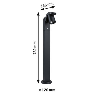 Schwarze Aluminium-Außenleuchte mit beweglichem Spotkopf, 782 mm hoch, moderne Gartenbeleuchtung