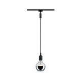 Modern black pendant light with clear glass bulb and silver mirror finish for track lighting systems