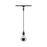 Modern black pendant light with clear glass bulb and silver mirror finish for track lighting systems
