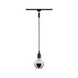 Suspension noire moderne avec ampoule en verre clair et finition miroir argenté pour rails d'éclairage