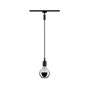 Black pendant light with clear glass and half-mirrored bulb for modern interior lighting