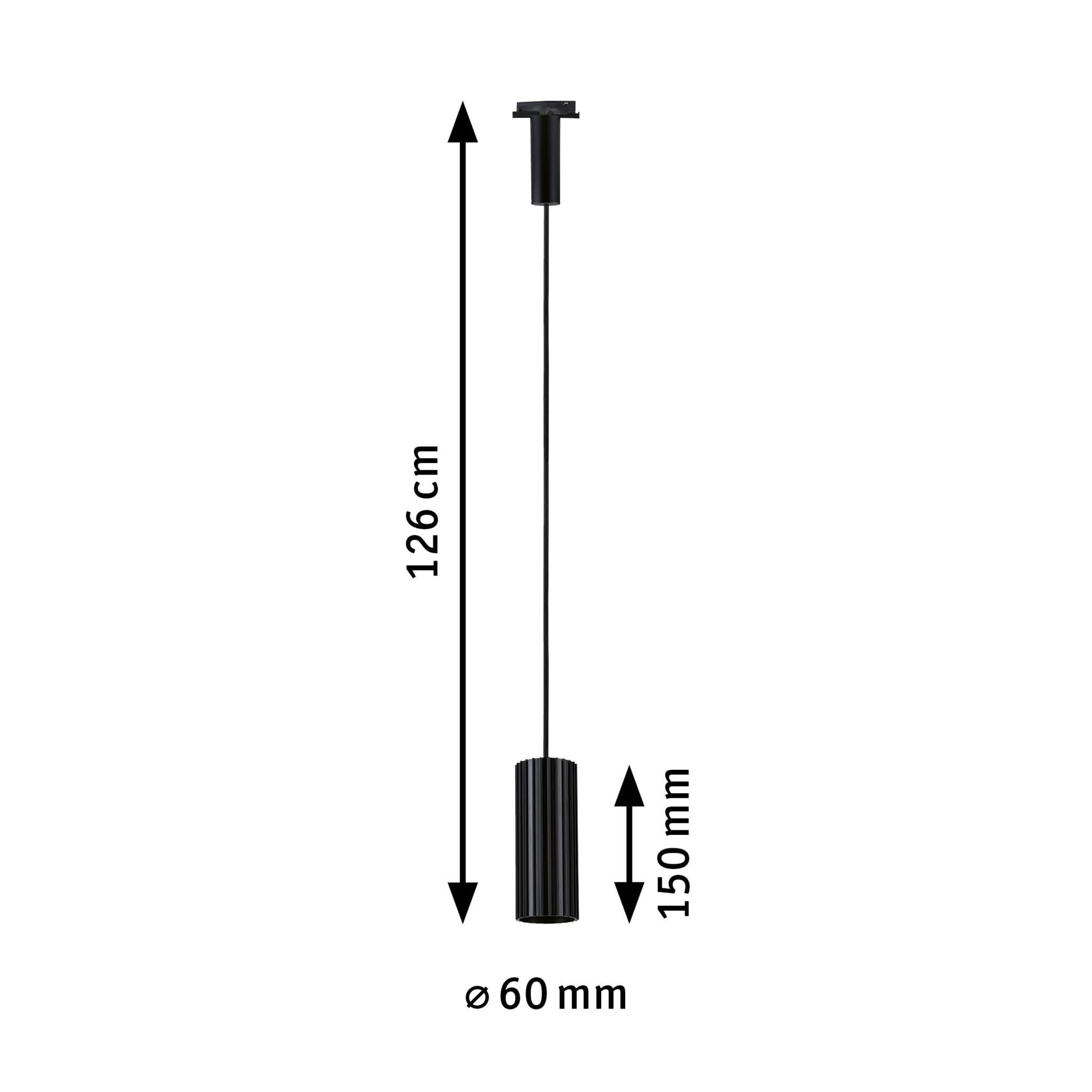 Schwarze Pendelleuchte aus Metall mit 126 cm Länge und 6 cm Durchmesser für moderne Beleuchtung