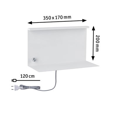 Étagère murale blanche en métal 350x170 mm avec câble de 120 cm pour éclairage LED moderne