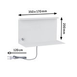 White metal wall shelf 350x170 mm with 120 cm cable for LED lighting, modern minimalist design