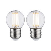 Deux ampoules LED en verre transparent avec base argentée, ampoules économiques pour la maison.