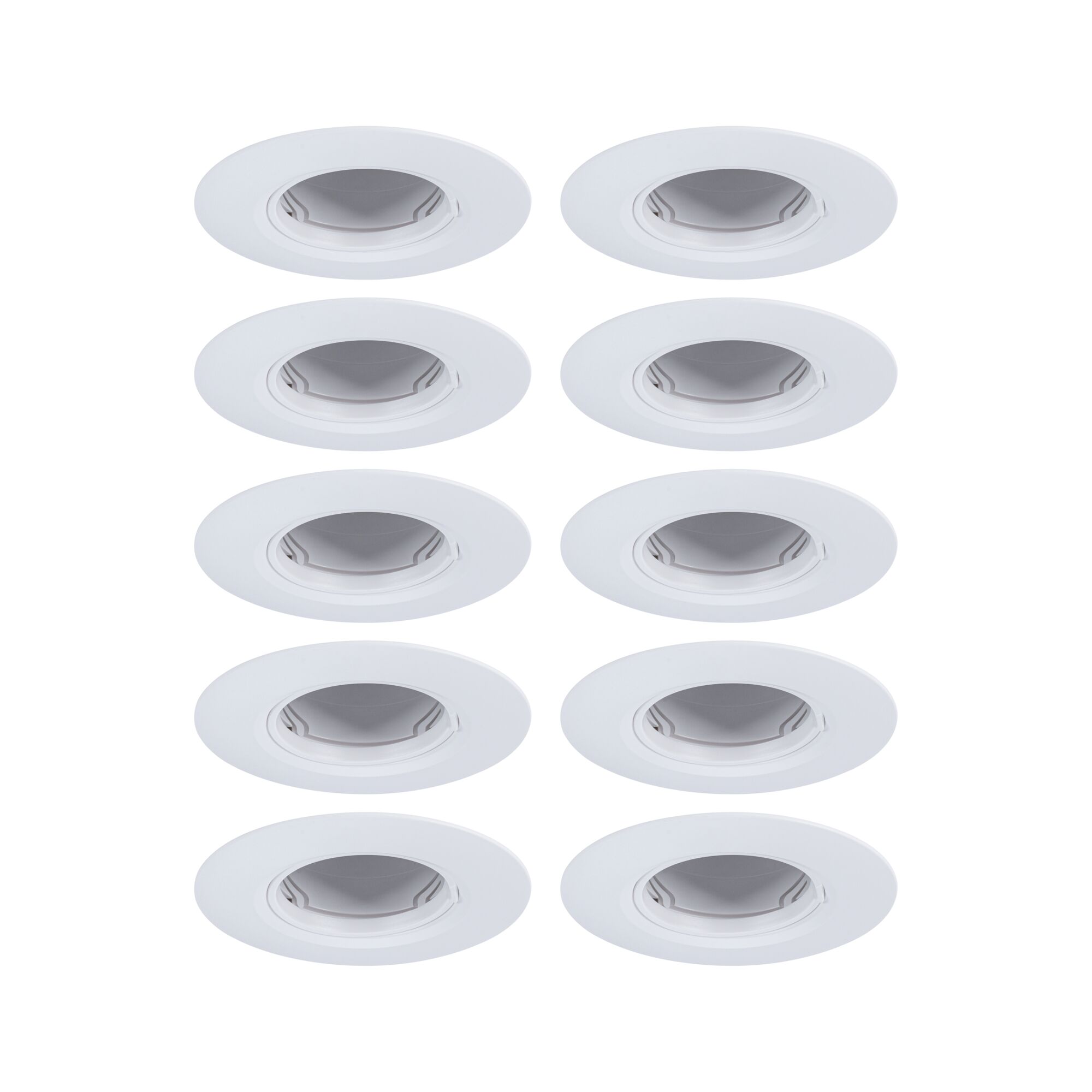 Einbauleuchte 10er-Set starr rund 90mm GU10 max. 10x10W 230V dimmbar Weiß Zehn weiße Einbaustrahler aus Kunststoff mit schwenkbarem Einsatz für flexible LED-Beleuchtung.