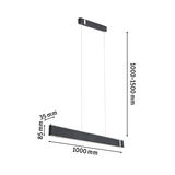 Modern black fabric LED pendant light, 1000 mm long, adjustable height up to 1500 mm for living rooms.