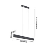 Modern black fabric LED pendant light, 1000 mm long, adjustable height up to 1500 mm for living rooms.