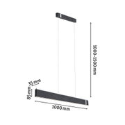 Suspension LED noire en tissu moderne de 1000 mm de long, hauteur réglable jusqu'à 1500 mm pour intérieur.