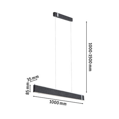 Moderne sort LED pendel i stof, 1000 mm lang, højdejusterbar op til 1500 mm til boligbelysning.