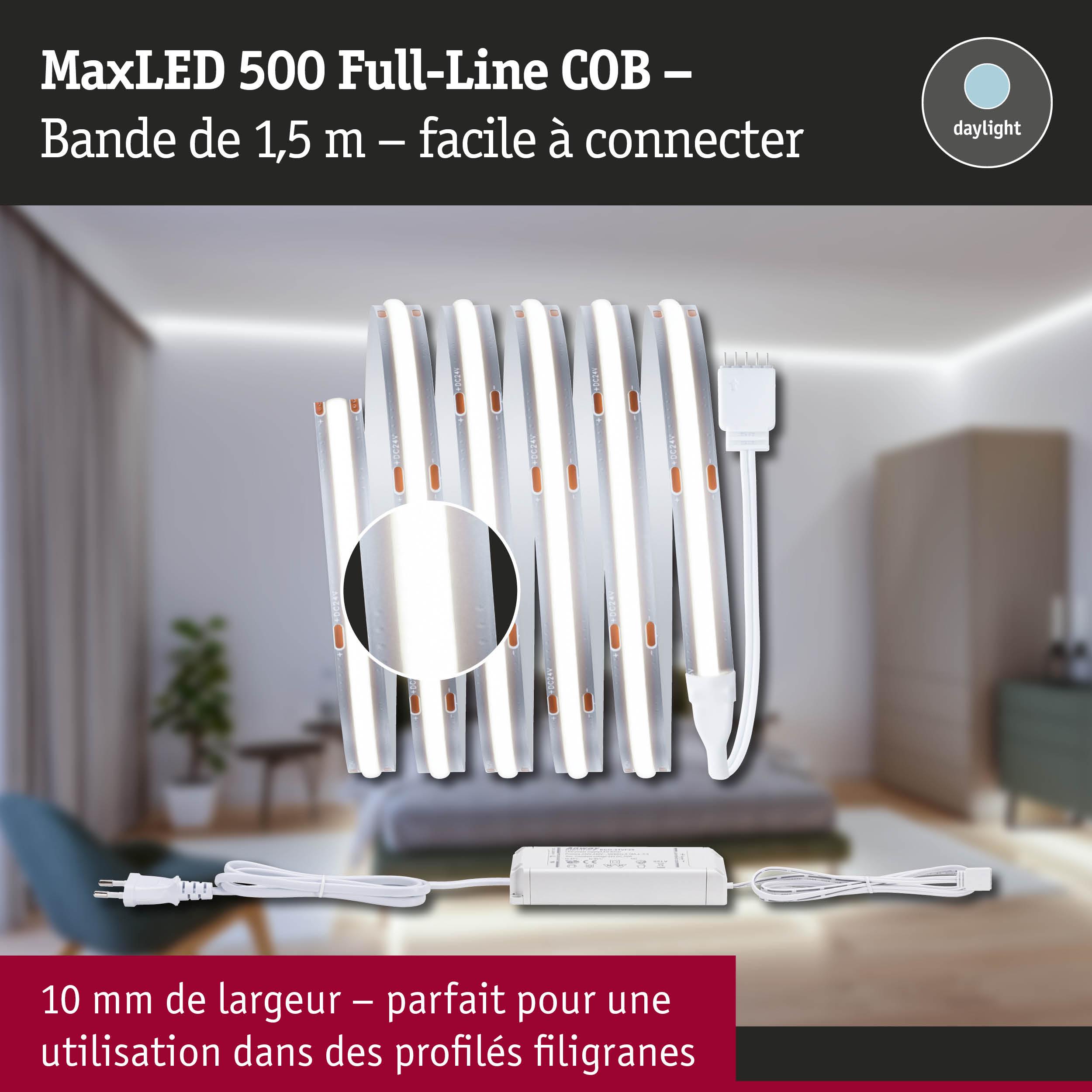 Bande LED MaxLED 500 Full-Line COB 1,5 m, 10 mm de large, blanc lumière du jour, idéale pour profils fins