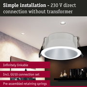 White recessed spotlight with GU10 connection set and pre-assembled springs for simple 230V direct installation
