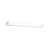 Slim white LED wall light with chrome accents, energy-efficient indoor lighting