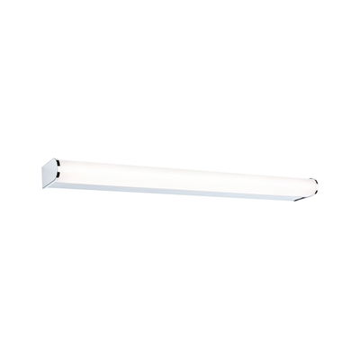 Slim white LED wall light with chrome accents, energy-efficient indoor lighting