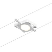 Weißer quadratischer LED-Spot aus Metall an Schienensystem für moderne Innenbeleuchtung