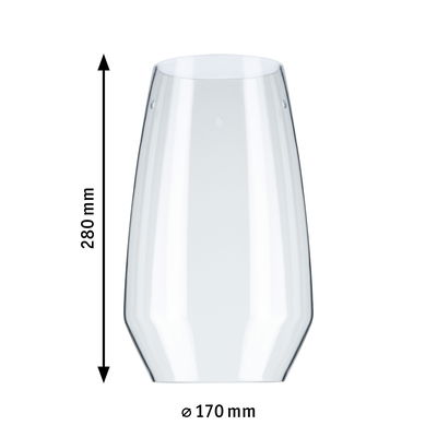 Transparent glass lampshade 280 mm high and 170 mm diameter for LED lighting fixtures