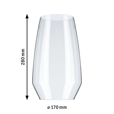 Abat-jour en verre transparent de 280 mm de hauteur et 170 mm de diamètre pour éclairage LED