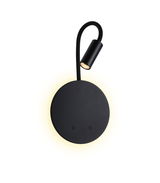 Black LED wall light with flexible reading arm and warm white light for modern interiors