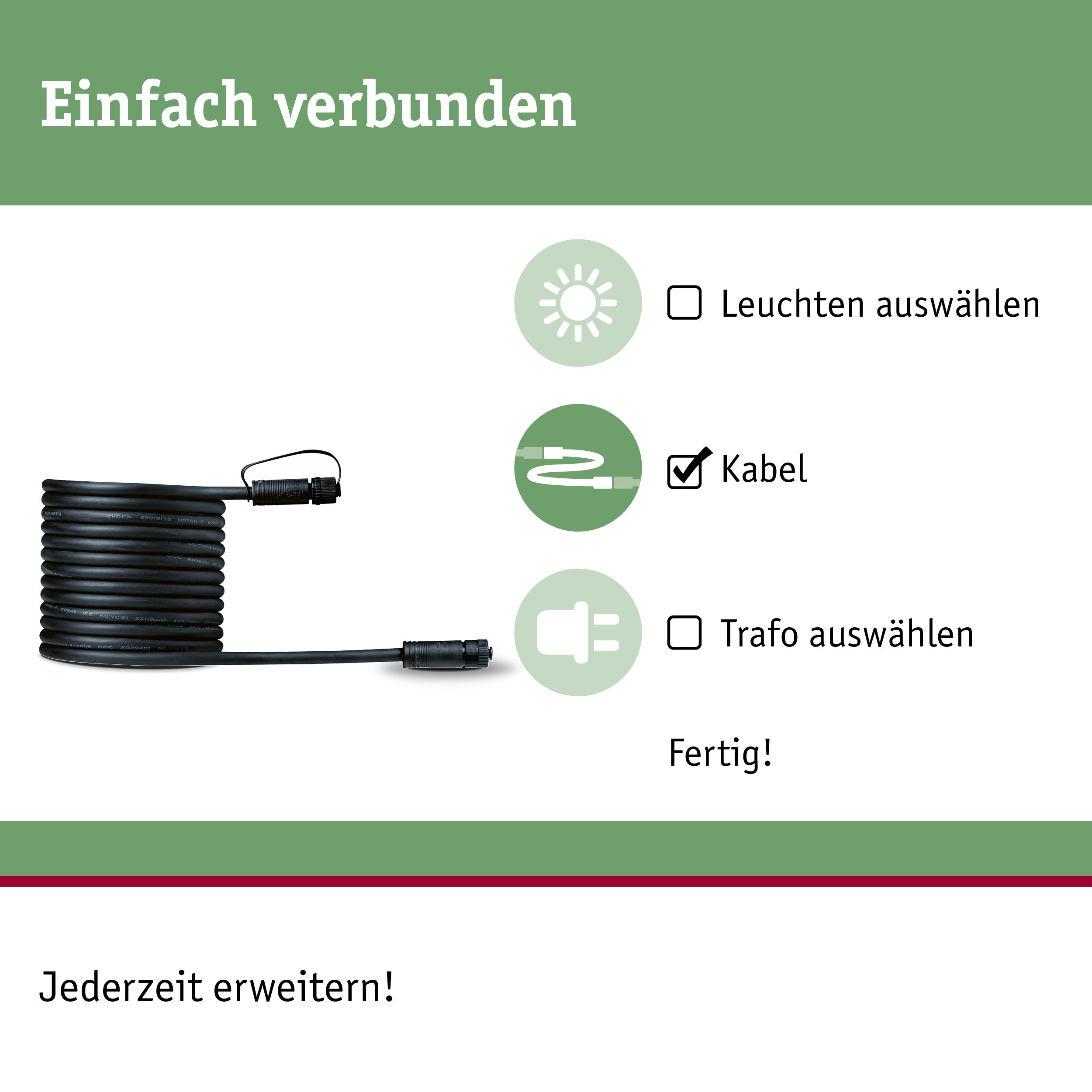 Schwarzes Verlängerungskabel mit Steckverbindern für flexible Beleuchtungsinstallation und Kabelmanagement