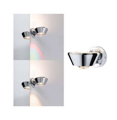 Modern wall light in chrome metal with warm white LED for stylish indoor lighting and home decor