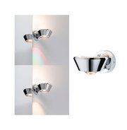 Modern chrome metal wall light with conical shape and warm white LED illumination