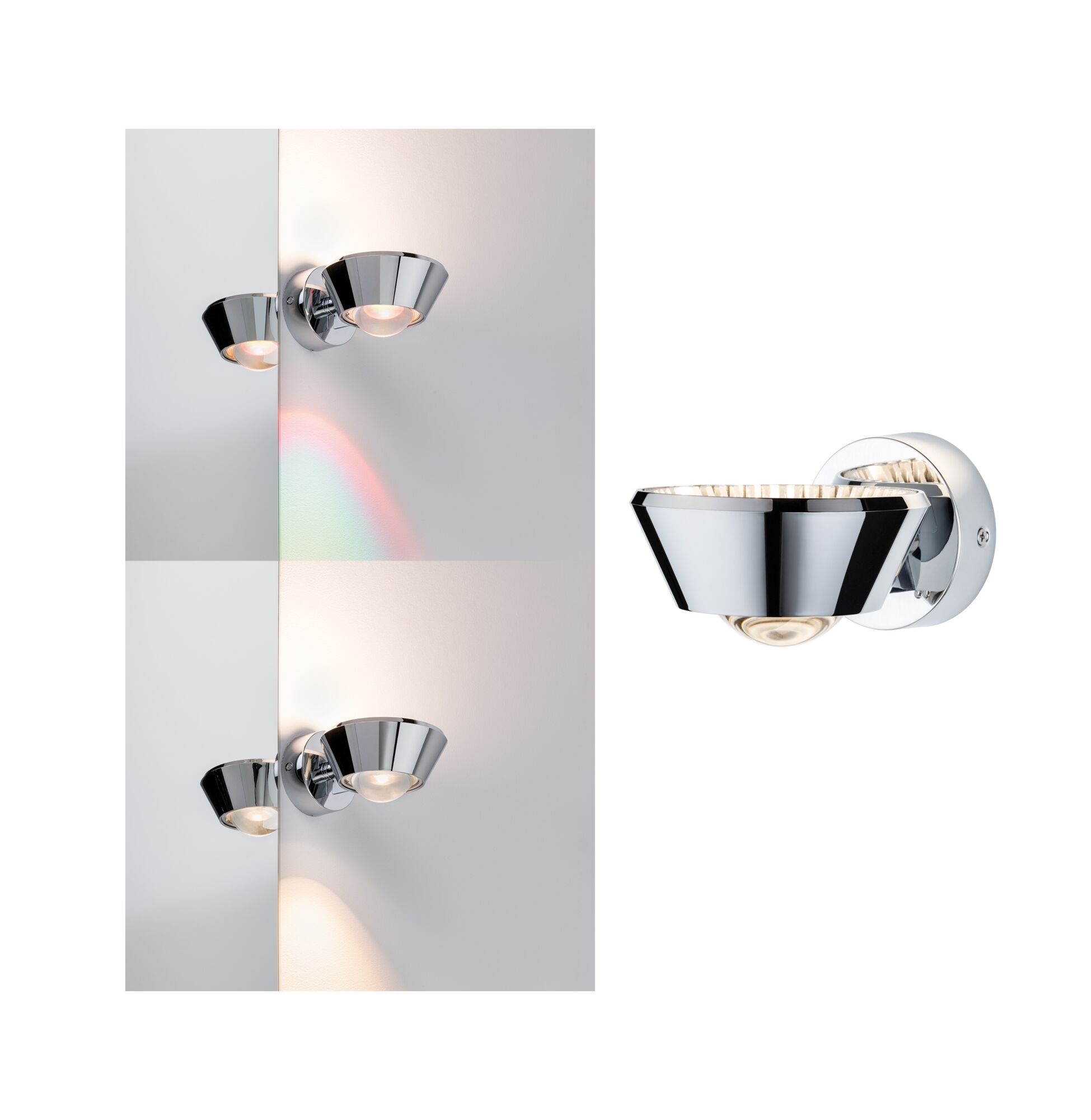 Moderne wandlamp van chroom met conische vorm en warm wit LED-licht