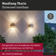 Wandlamp Tharin van roestvrij staal in wit met IP44 bescherming, geschikt voor badkamer en balkon