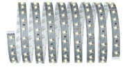 Flexibler LED-Lichtstreifen mit warmweißen LEDs auf silberner Platine für dekorative Beleuchtung