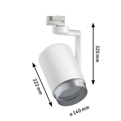 Weißer LED-Spot aus Metall mit 140 mm Durchmesser und 320 mm Höhe für moderne Beleuchtung