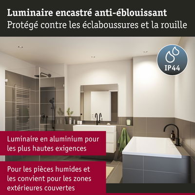 Luminaire encastré en aluminium blanc pour pièces humides et zones extérieures couvertes avec protection IP44