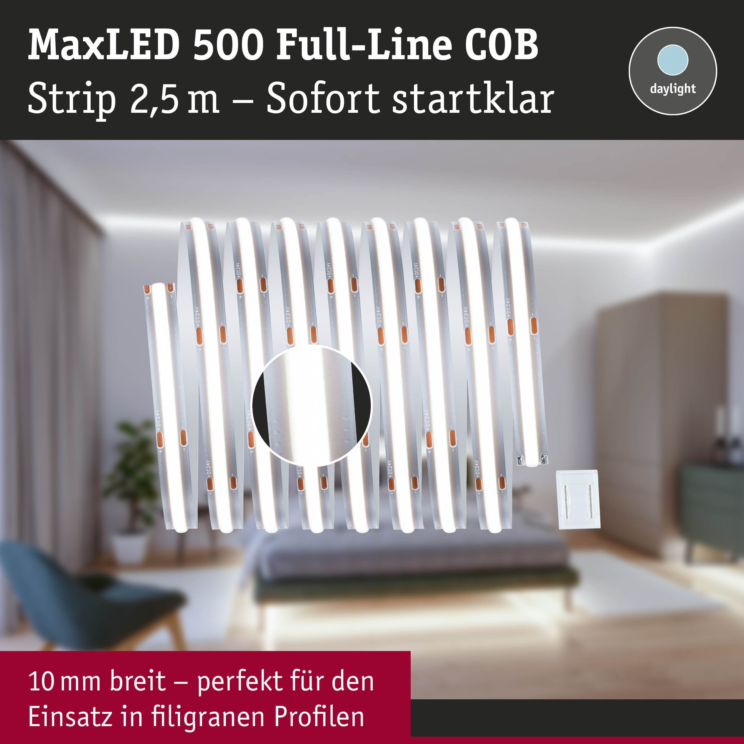 MaxLED 500 COB LED-Strip 2,5 m in Weiß für filigrane Profile, energiesparende Tageslichtbeleuchtung