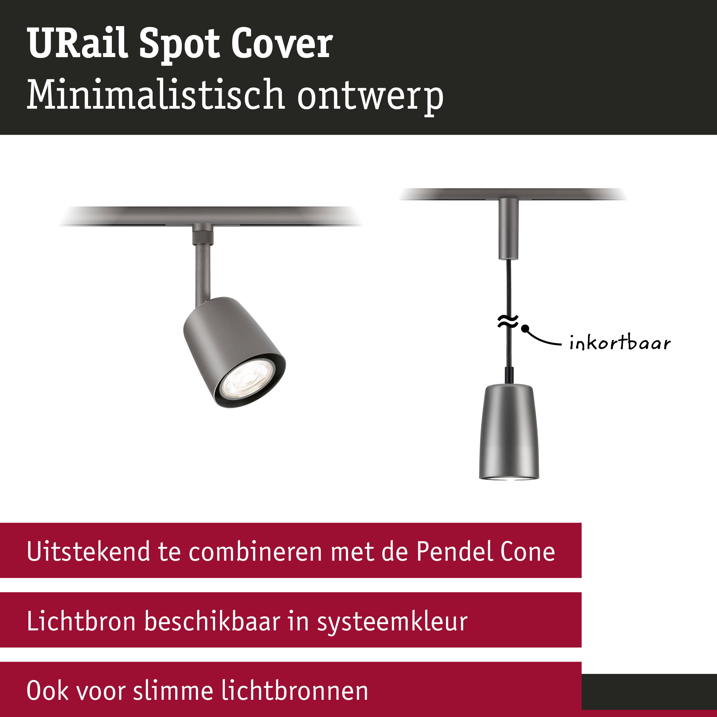 URail Railspot Cover Losse spot GU10 max. 10W dimbaar 230V Titaanium