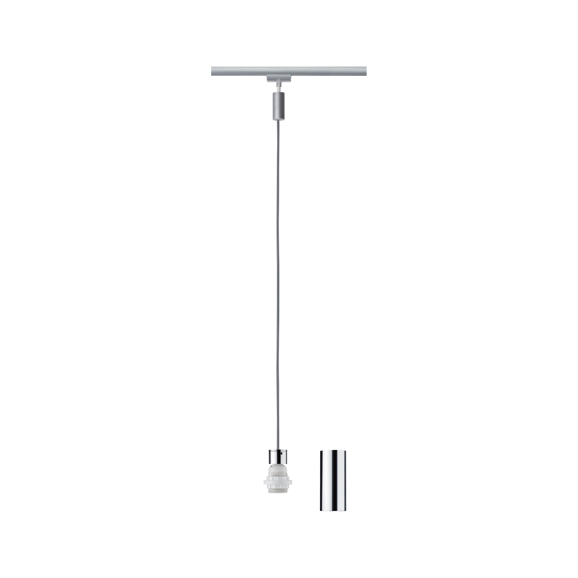 Moderne zilverkleurige metalen hanglamp met afneembare cilinder voor railsysteemverlichting