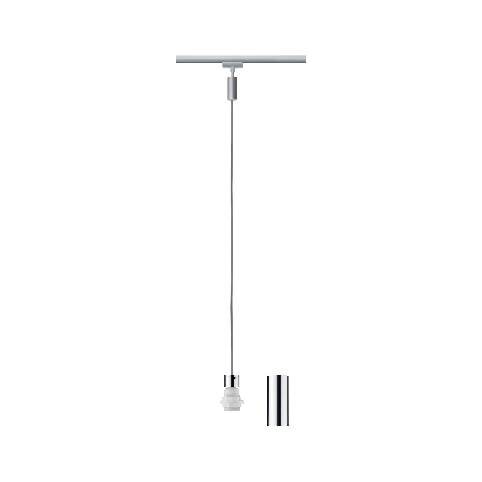 Moderne zilverkleurige metalen hanglamp met kabel en afneembare cilinder voor LED-lampen