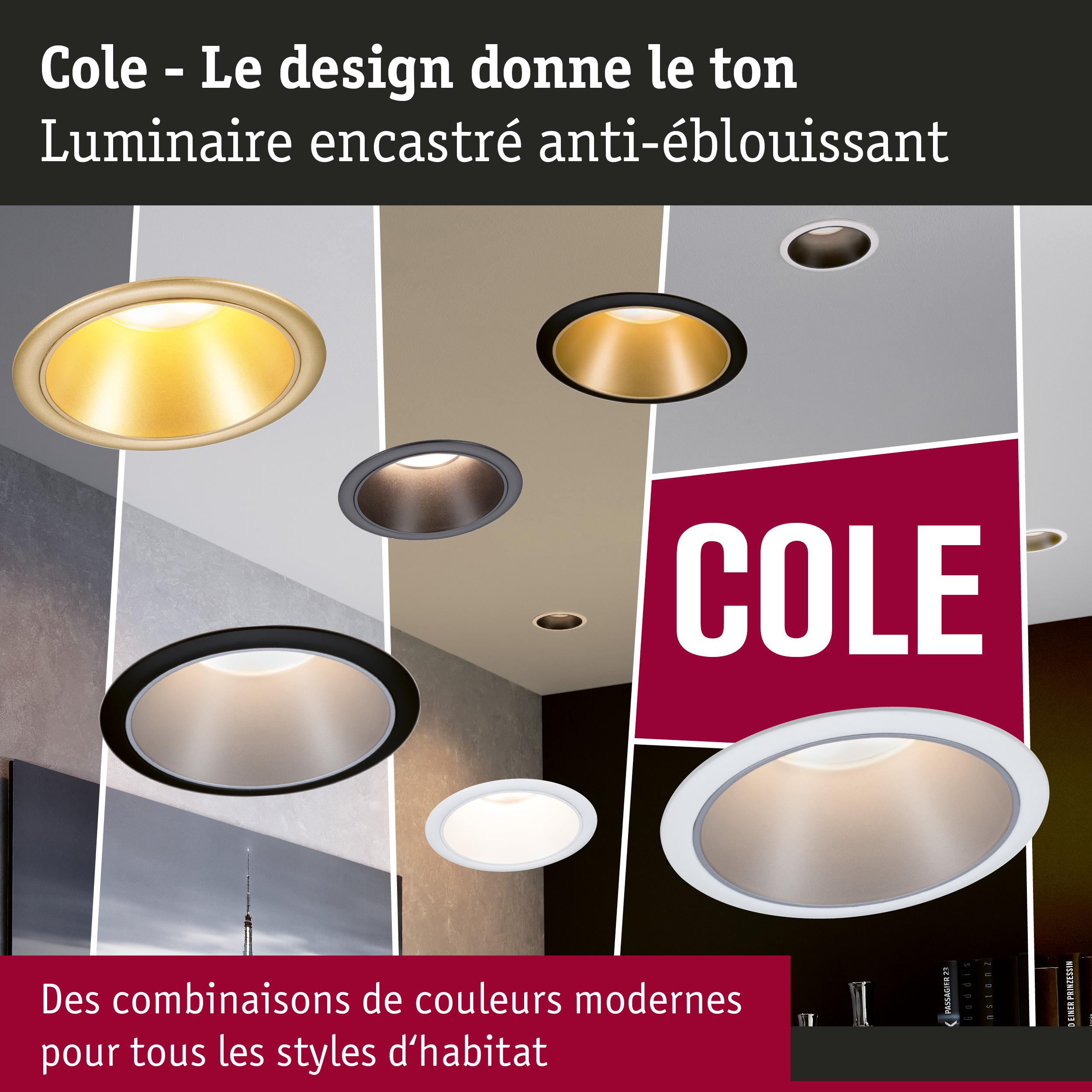 Luminaire encastré LED Cole en plusieurs couleurs avec design anti-éblouissement pour intérieur moderne