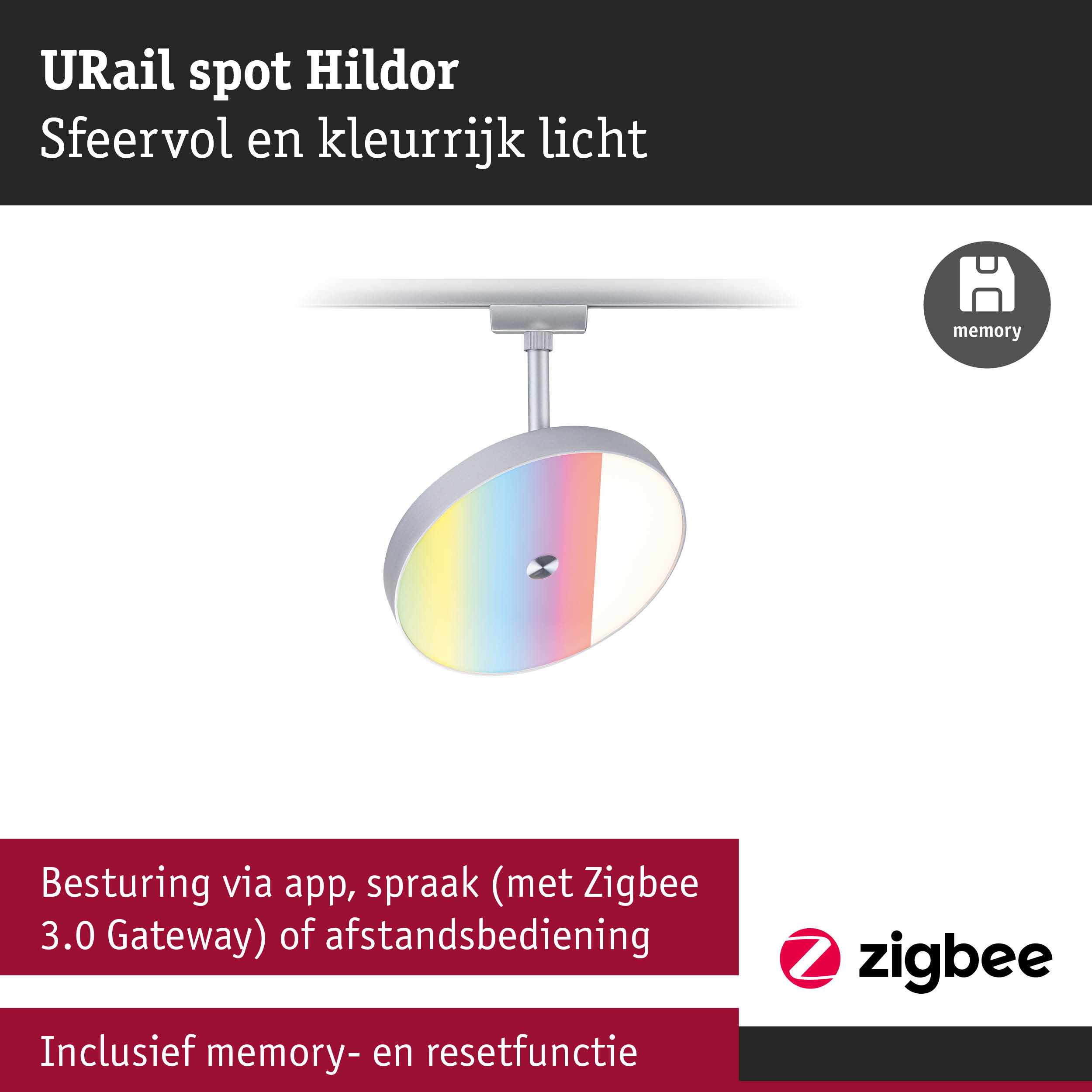 URail spot Hildor plafondlamp met kleurrijk licht en geheugenfunctie voor slimme bediening