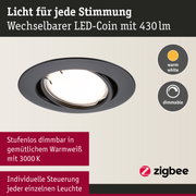 Schwarze LED-Einbauleuchte mit wechselbarem LED-Coin, warmweiß und dimmbar für stimmungsvolle Beleuchtung
