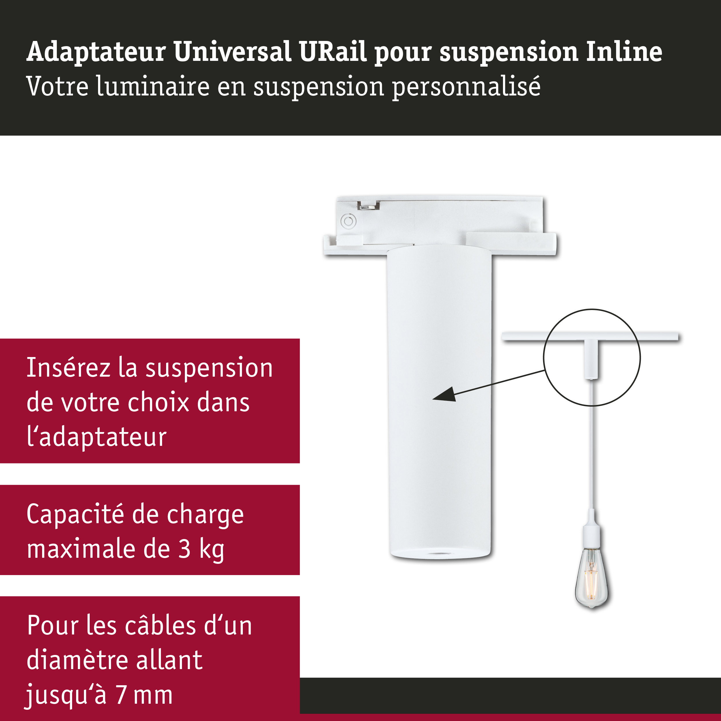 URail Adaptateur de suspension Universal max. 50W 230V Blanc signal