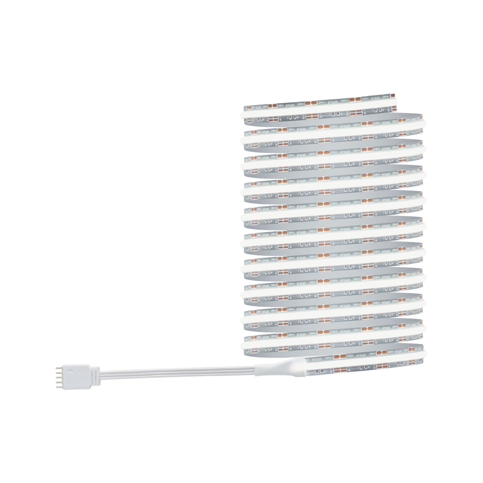 Flexibele LED-lichtstrip met witte kabel en 4-pins connector voor moderne verlichtingsoplossingen