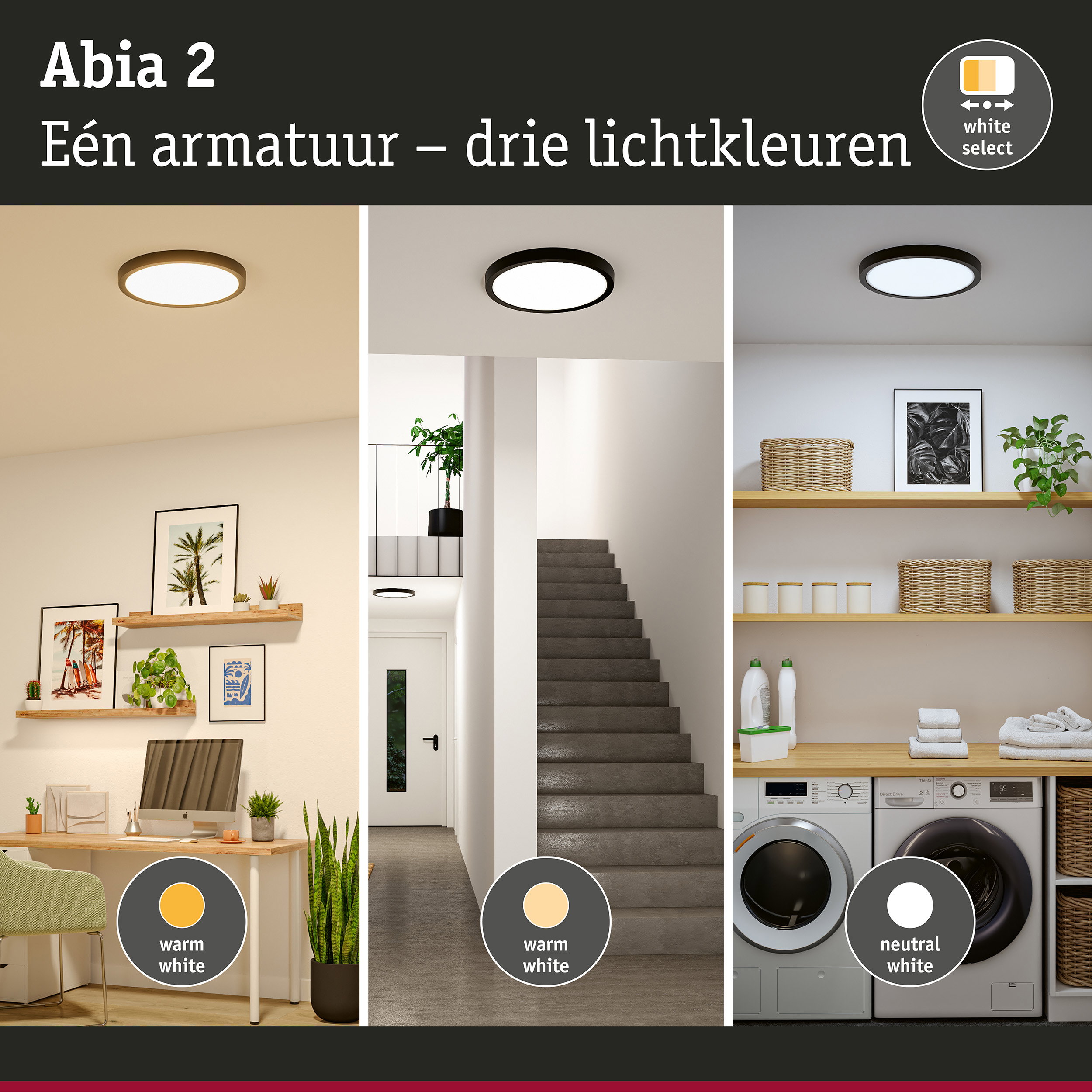 LED-paneel Abia 2 White Select Schemergestuurde bewegingsmelder (HF) rond 400mm 16W 1400lm White Select Zwart