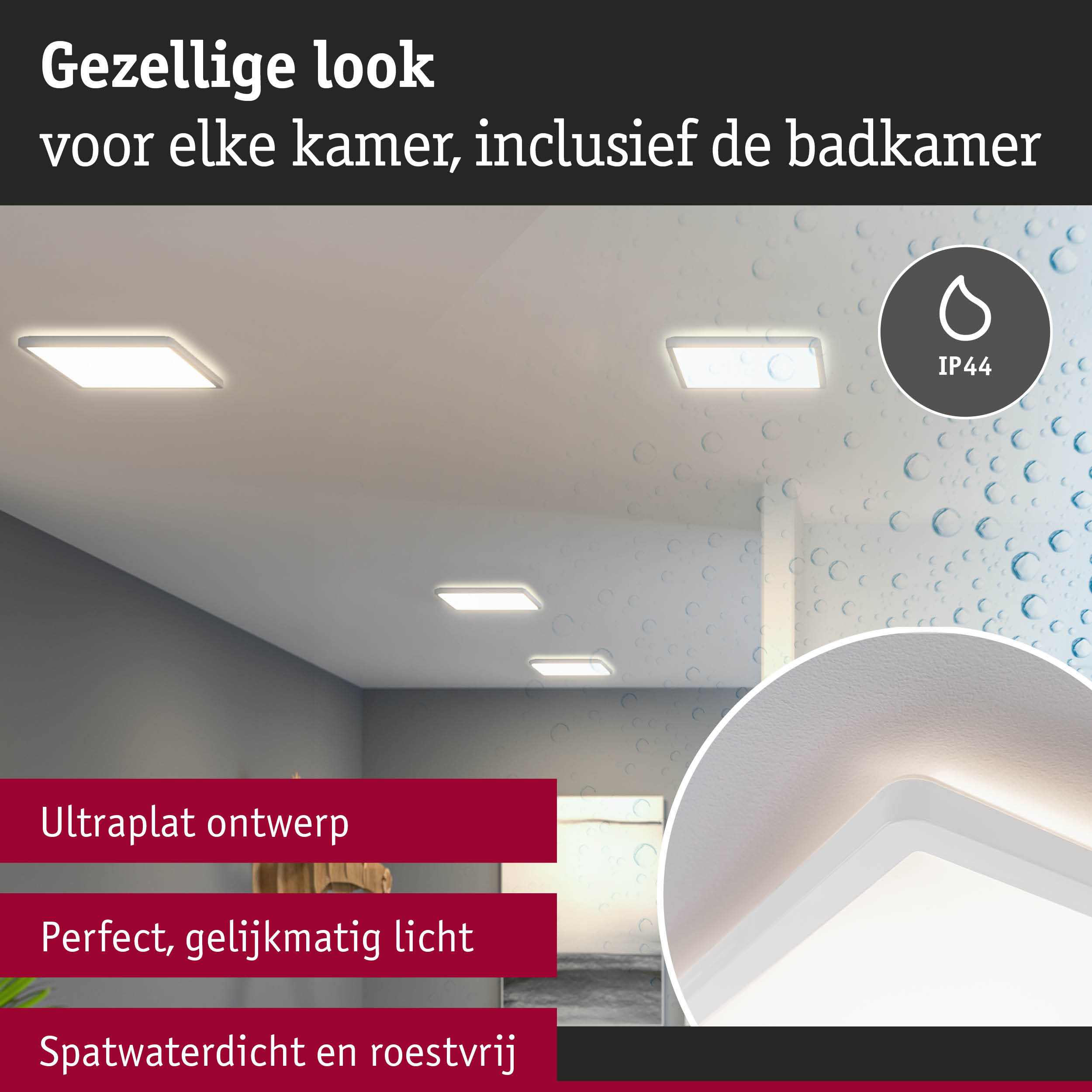 Ultraplatte witte LED-plafondlamp met IP44 bescherming voor badkamer en woonruimtes