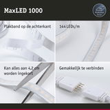 MaxLED 1000 LED-strip met 144 LEDs/m, plakband achterzijde, 4,2 cm in te korten, eenvoudig te verbinden