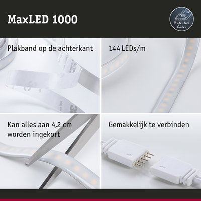 MaxLED 1000 LED-strip met beschermkap, 144 LEDs/m, zelfklevend en eenvoudig in te korten