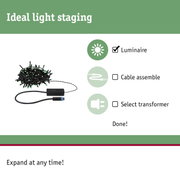 Black LED light cable with green bulbs and connector for flexible lighting and easy installation