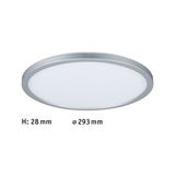 Round LED ceiling panel with silver aluminum frame and white diffuser, 293 mm diameter.