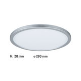 Rundes LED-Deckenpanel mit silbernem Aluminiumrahmen und weißem Diffusor, 293 mm Durchmesser.
