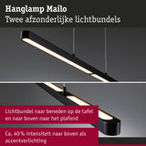 Zwarte LED-hanglamp Mailo met twee lichtbundels, dimbaar, modern design voor woonruimtes