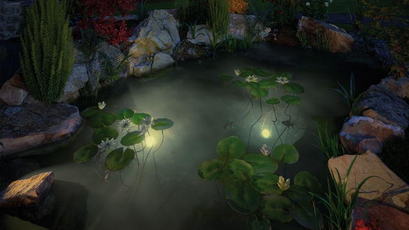 Teichleuchten, die direkt im Gartenteich platziert werden, erzeugen spannende Effekte. Plug & Shine Unterwasserleuchten von Paulmann