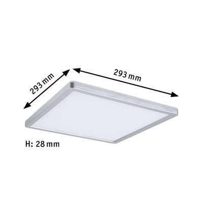 Quadratische LED-Deckenleuchte aus Aluminium in Silber mit 293 mm Kantenlänge und 28 mm Höhe